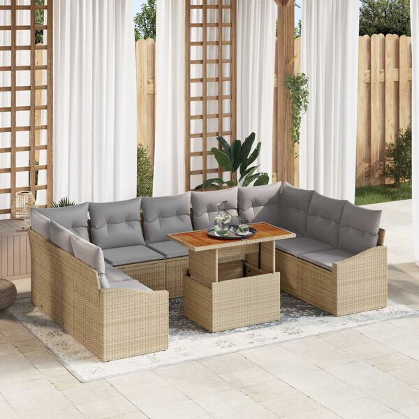 vidaXL Set Divano da Giardino 10 pcs Beige Poly Rattan
