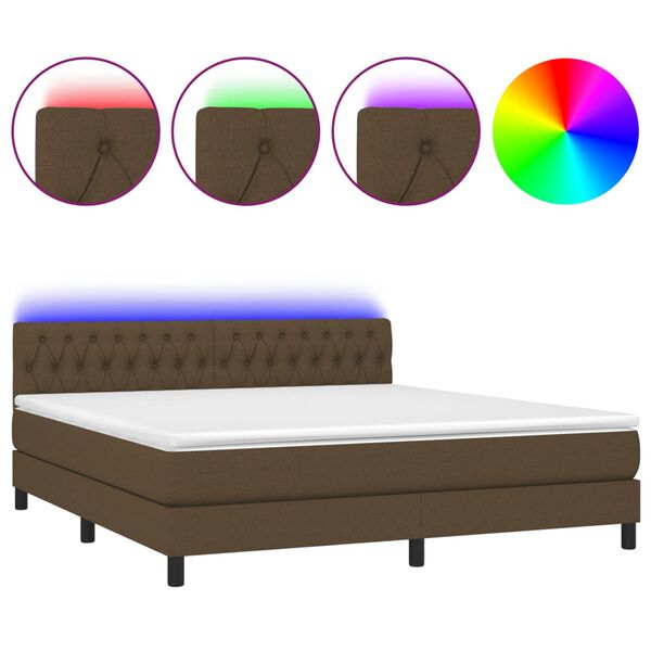 vidaXL Letto a Molle Materasso e LED Marrone Scuro 160x200 cm Tessuto