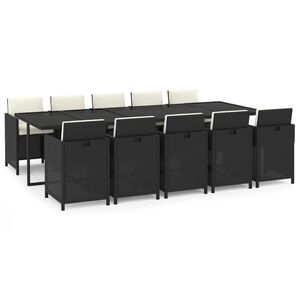 vidaXL Set da Pranzo da Giardino 11 pz con Cuscini in Polyrattan Nero