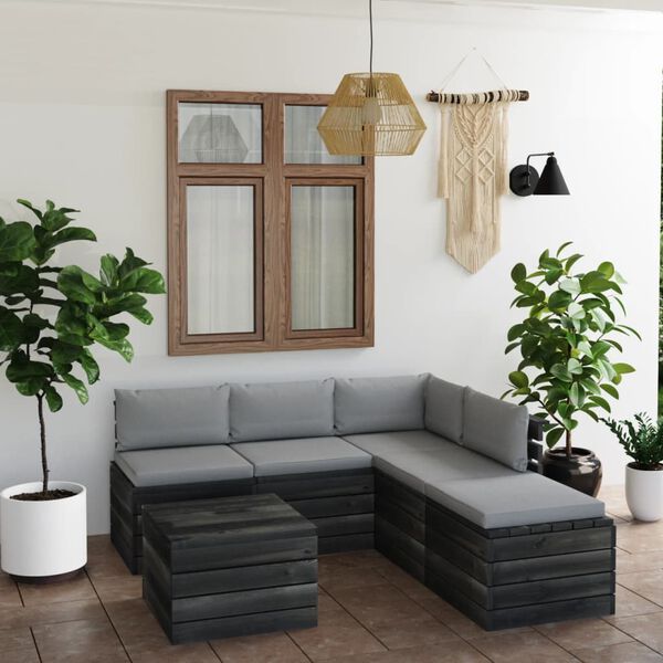 vidaXL Set Divani da Giardino su Pallet 6 pz con Cuscini Massello Pino