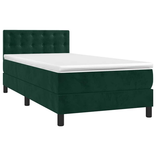 vidaXL Letto a Molle con Materasso e LED Verde Scuro 80x200cm Velluto