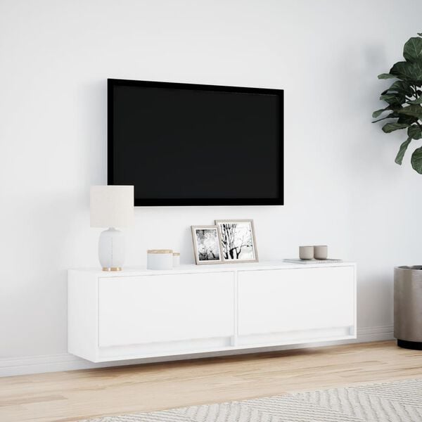 vidaXL Mobile TV a Parete con Luci LED Bianco 140x31x38 cm