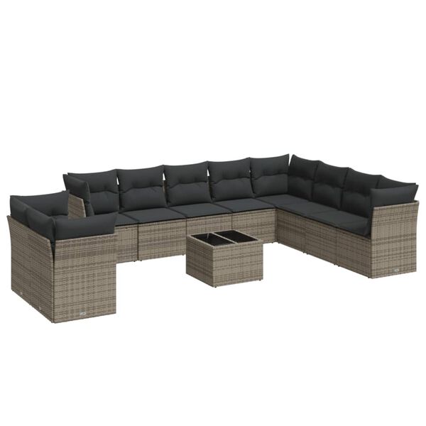 vidaXL Set Divani da Giardino 11 pz con Cuscini in Polyrattan Grigio