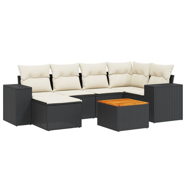 vidaXL Set Divani da Giardino con Cuscini 7pz Nero Polyrattan