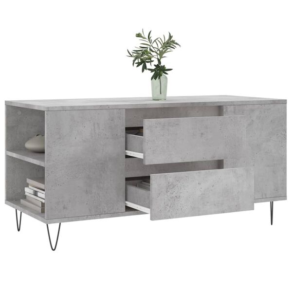vidaXL Tavolino Salotto Grigio Cemento 102x44,5x50cm Legno Multistrato