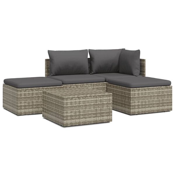 vidaXL Set Divani da Giardino 5 pz con Cuscini in Polyrattan Grigio