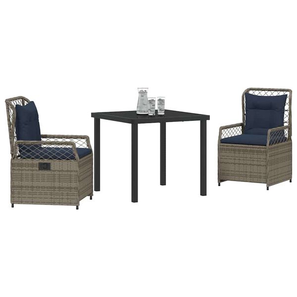 vidaXL Set da Pranzo per Giardino 3 pcs Grigio polyrattan