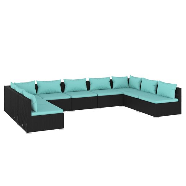 vidaXL Set Divani da Giardino 9 pz con Cuscini in Polyrattan Nero
