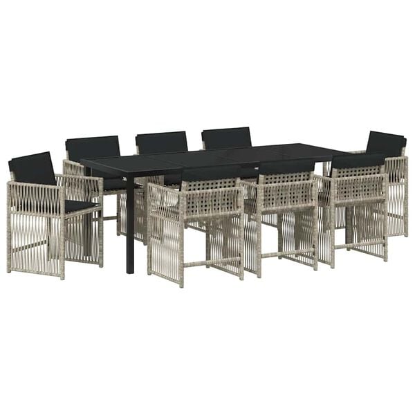 vidaXL Set da Pranzo per Giardino 9 pcs Grigio chiaro polyrattan