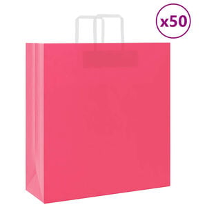 vidaXL Sacchetti di Carta 50 pz con Manici Rosa 45x17x48 cm