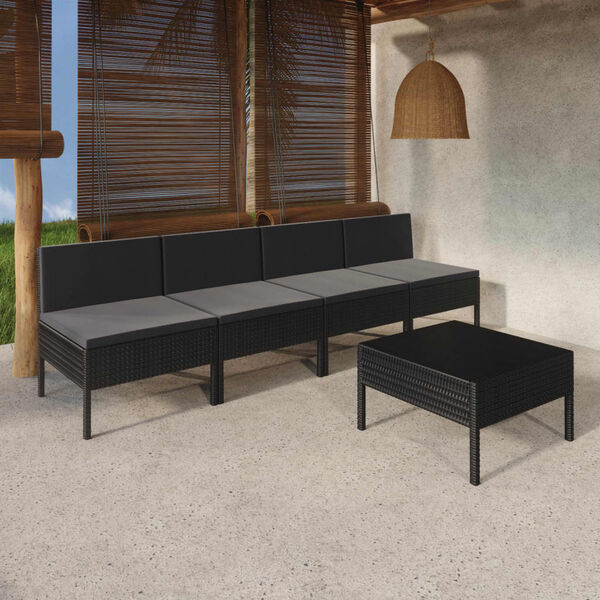 vidaXL Set Divani da Giardino 5 pz con Cuscini in Polyrattan Nero