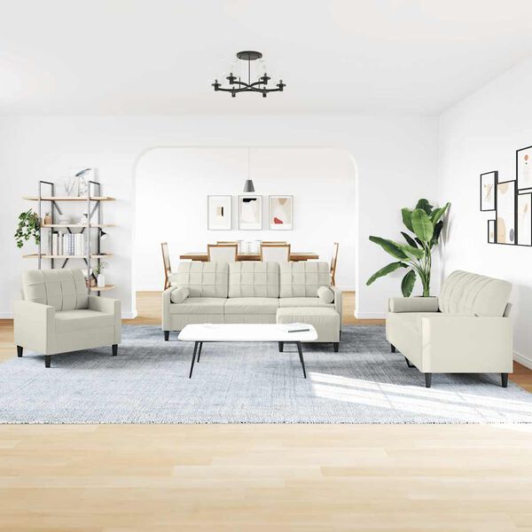 vidaXL Set di Divani 4 pz con Cuscini e Rinforzi Crema in Velluto