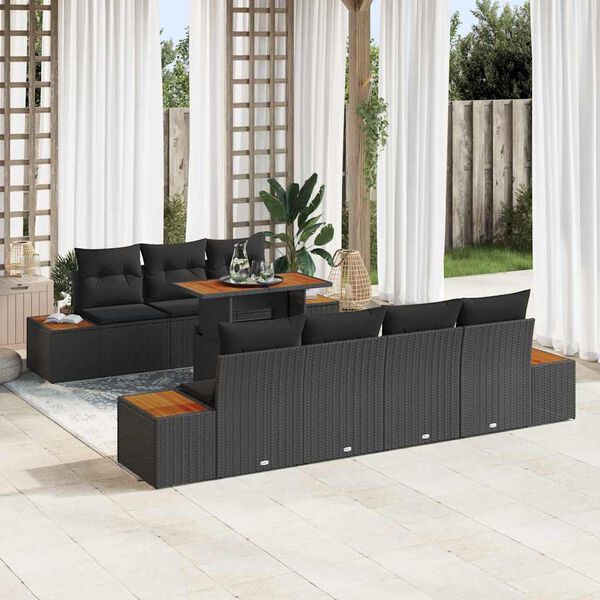 vidaXL Set Divano da Giardino con cuscino 8 pcs Nero Poly Rattan