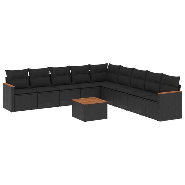 vidaXL Set Divani da Giardino 10pz con Cuscini in Polyrattan Nero