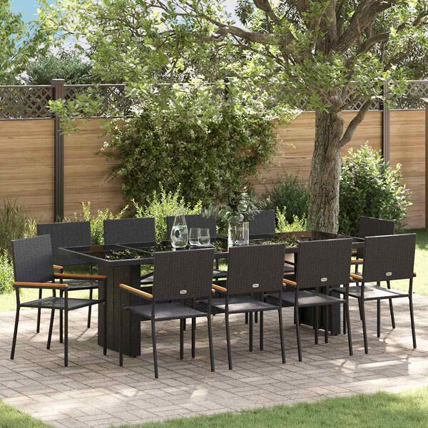 vidaXL Set da Pranzo per Giardino 11 pcs Nero polyrattan