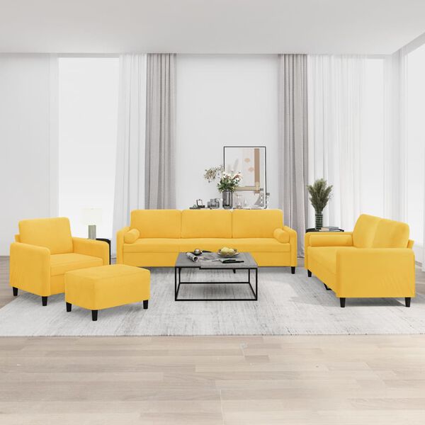 vidaXL Set di Divani 4 pz con Cuscini Decorativi Giallo in Velluto