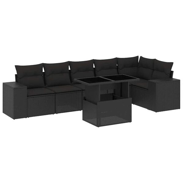 vidaXL Set Divani da Giardino con Cuscini 7pz Nero Polyrattan