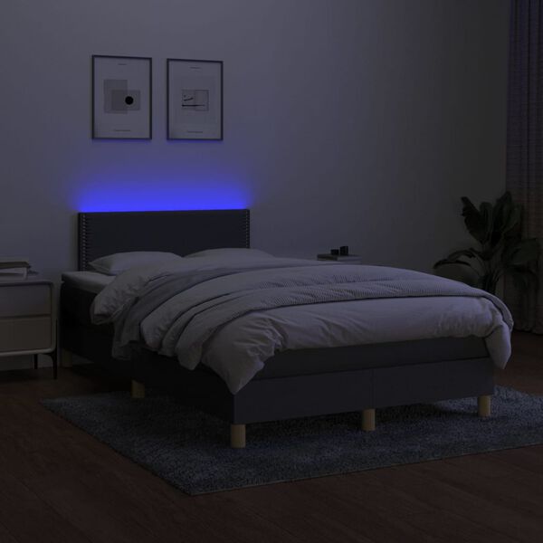 vidaXL Letto a Molle Materasso e LED Grigio Scuro 120x200cm in Tessuto