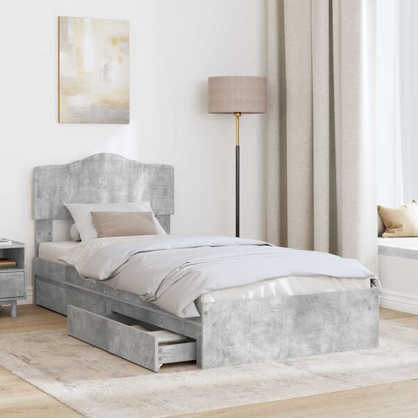 vidaXL Letto con Contenitore con testiera Grigio cemento 90 x 200 cm
