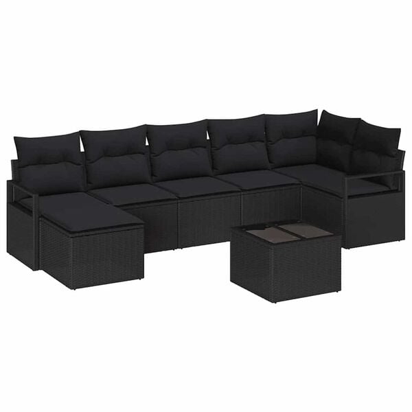 vidaXL Set di divani con cuscino 8 pcs Nero polyrattan