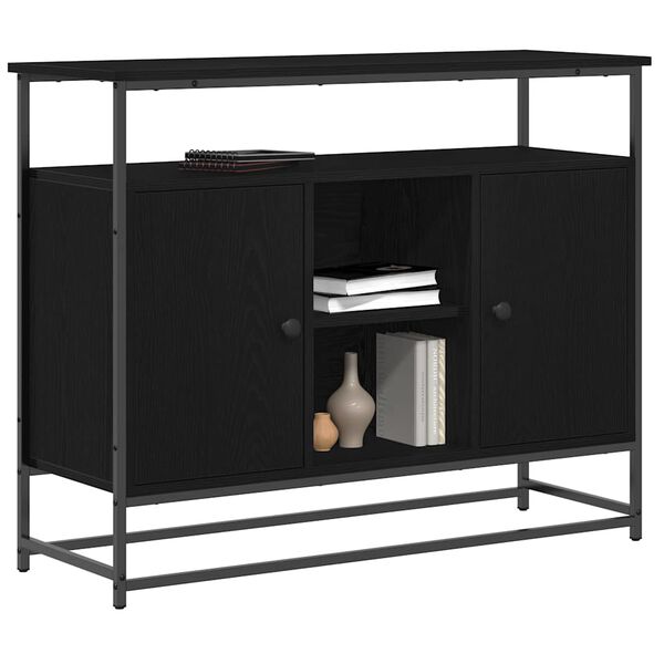 vidaXL Credenza Rovere Nero 100 x 35 x 80 cm Legno multistrato