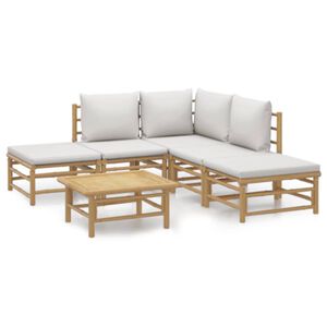 vidaXL Set Salotto da Giardino 6pz con Cuscini Grigio Chiaro Bamb&ugrave;