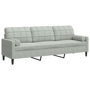 vidaXL Divano a 3 Posti con Cuscini Grigio Chiaro 210 cm in Velluto