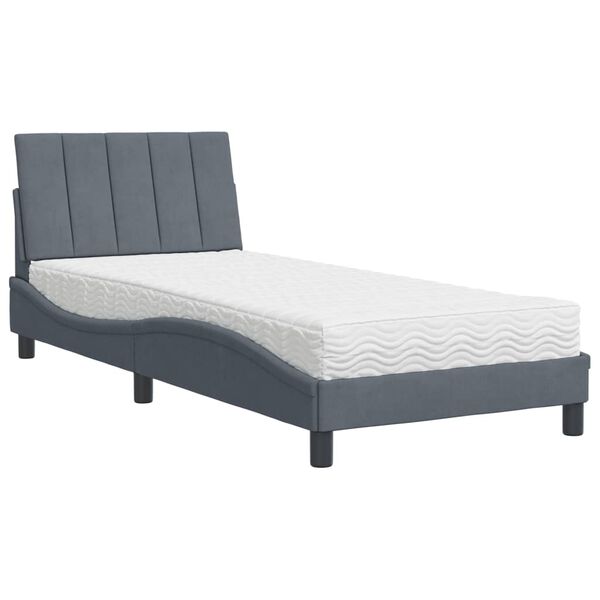 vidaXL Letto con Materasso Hanko Grigio Scuro 90x200 cm in Velluto