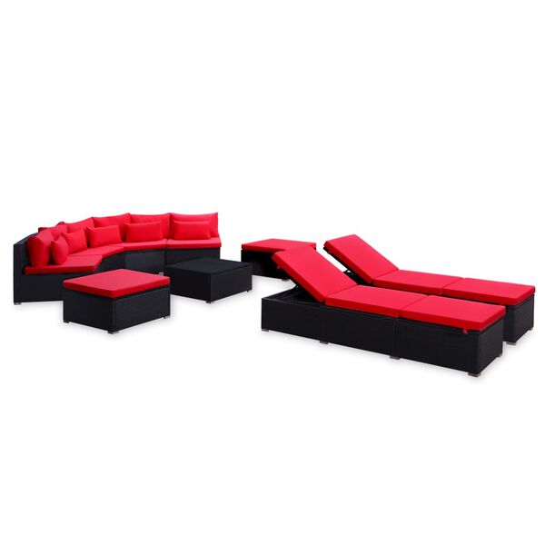 vidaXL Set Divani da Giardino 9 pz con Cuscini in Polyrattan Rosso