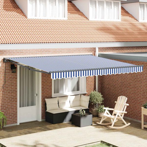vidaXL Tenda Retrattile Blu e Bianco 400 &times; 300 cm Alluminio e Tessuto
