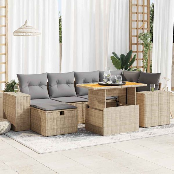 vidaXL Set Divano da Giardino 8 pz con Cuscini Beige Polyrattan Acacia