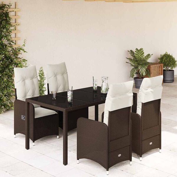 vidaXL Set Bistr&ograve; da Giardino 5 pz con Cuscini in Polyrattan Marrone