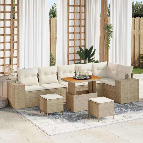 vidaXL Set Divano da Giardino con cuscino 9 pcs Beige e Crema