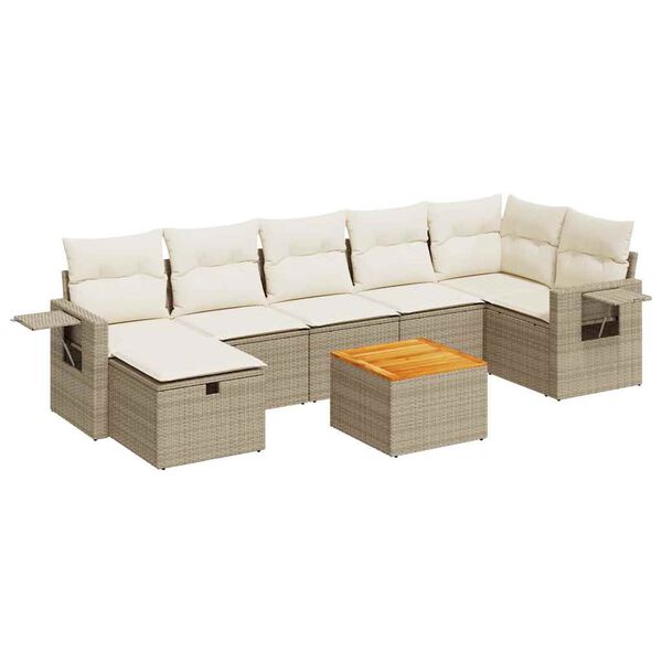 vidaXL Set Divano da Giardino 8 pz con Cuscini Beige in Polyrattan
