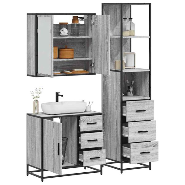 vidaXL Set Mobili da Bagno 3 pz Grigio Sonoma in Legno Multistrato