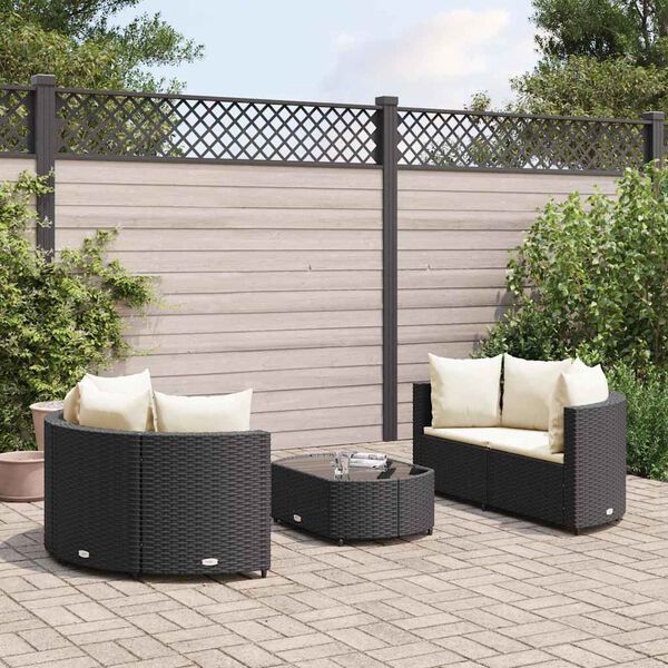 vidaXL Set Divani da Giardino 5 pz con Cuscini in Polyrattan Nero