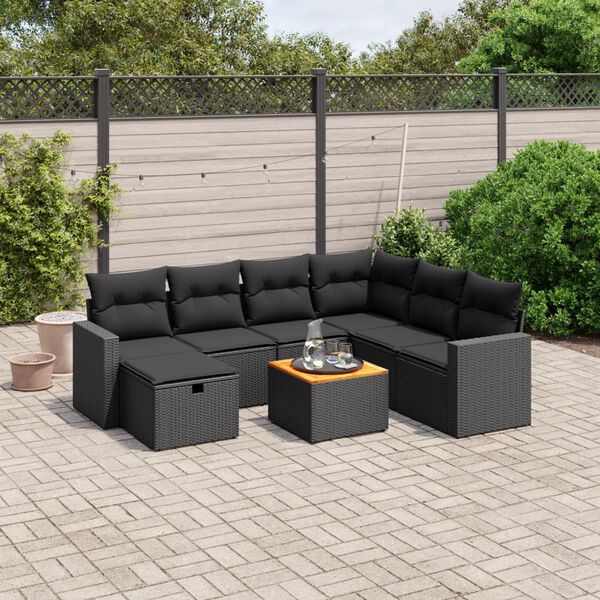 vidaXL Set Divani da Giardino con Cuscini 8 pz Nero in Polyrattan