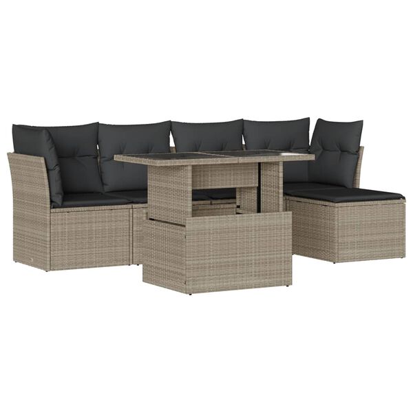 vidaXL Set Divano da Giardino 6pz con Cuscini Grigio Chiaro Polyrattan