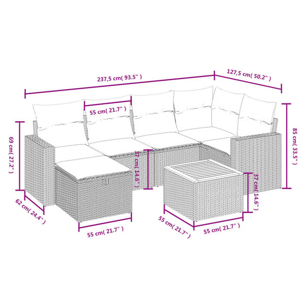 vidaXL Set Divani da Giardino 7 pz con Cuscini Grigio in Polyrattan