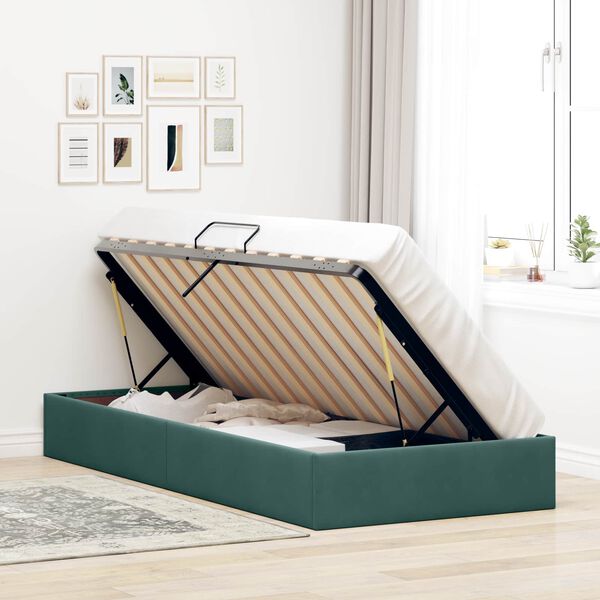 vidaXL Letto con Contenitore Verde Scuro 90 x 200 cm Velluto