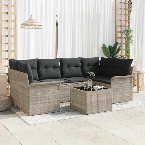 vidaXL Set Divano da Giardino 7 pcs Grigio chiaro polyrattan