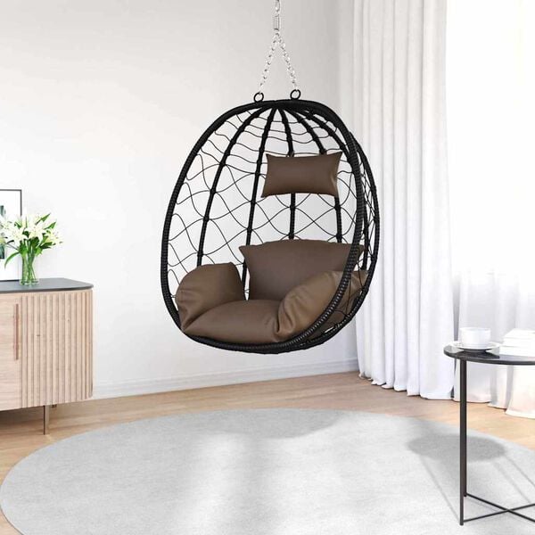 vidaXL Sedia uovo sospesa Caff&egrave; 91,5 x 60 x 110 cm polyrattan