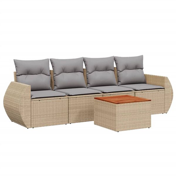vidaXL Set Divano da Giardino 5 pz con Cuscini Beige in Polyrattan