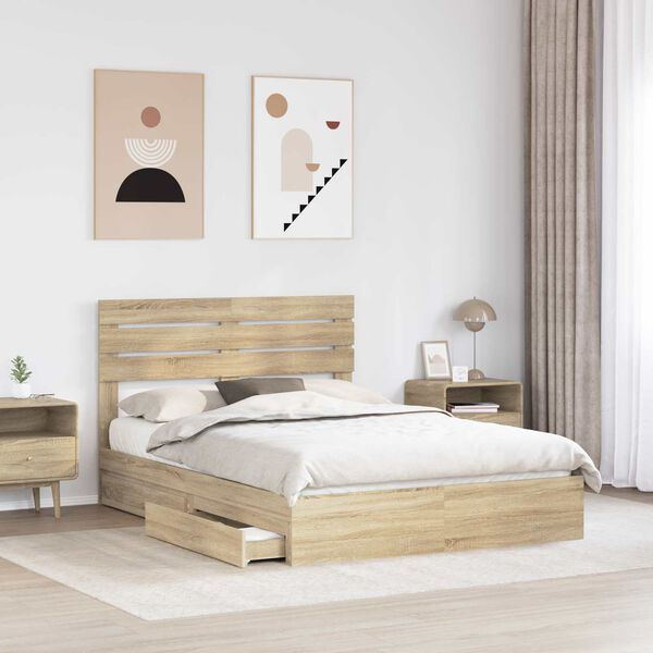 vidaXL Letto con Contenitore con testiera Rovere Sonoma 140 x 190 cm