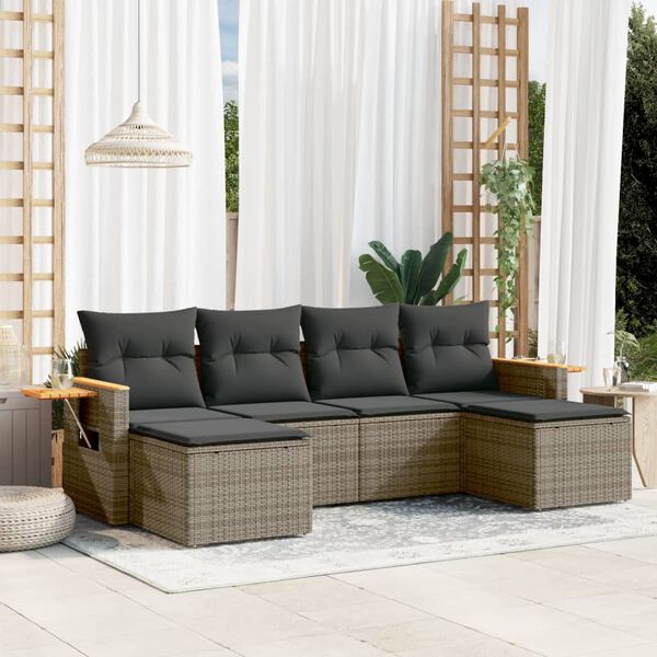 vidaXL Set Divano da Giardino 6 pz con Cuscini Grigio in Polyrattan