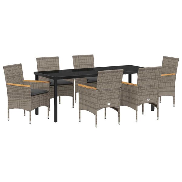 vidaXL Set da Pranzo per Giardino con cuscino 7 pcs Grigio polyrattan