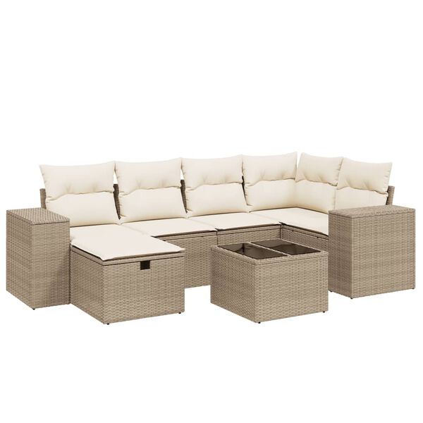 vidaXL Set Divani da Giardino 7 pz con Cuscini Beige in Polyrattan