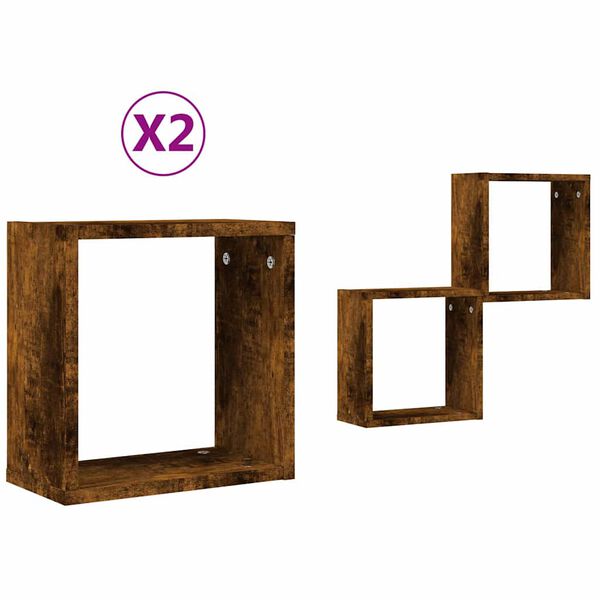 vidaXL Mensole a Cubo 2 pz Rovere Fumo 30x15x30 cm
