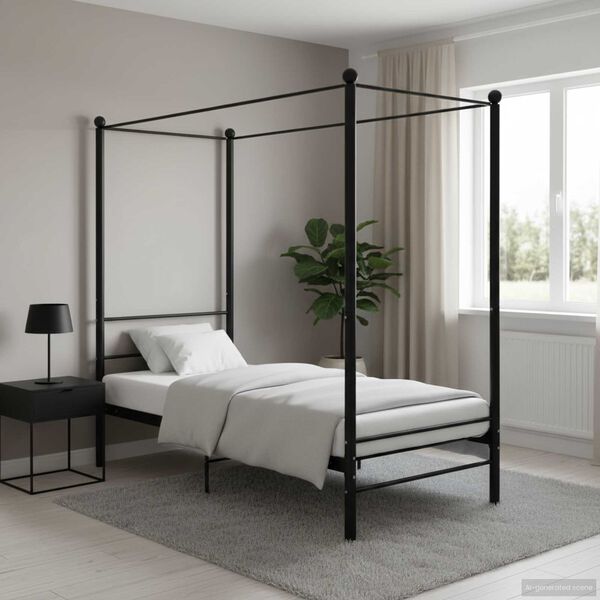 vidaXL Letto a Baldacchino Nero in Metallo 90x200 cm