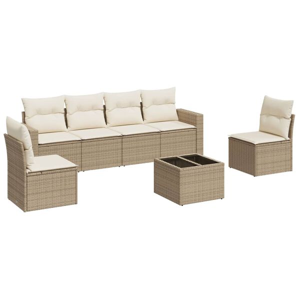 vidaXL Set Divani da Giardino 7 pz con Cuscini Beige in Polyrattan